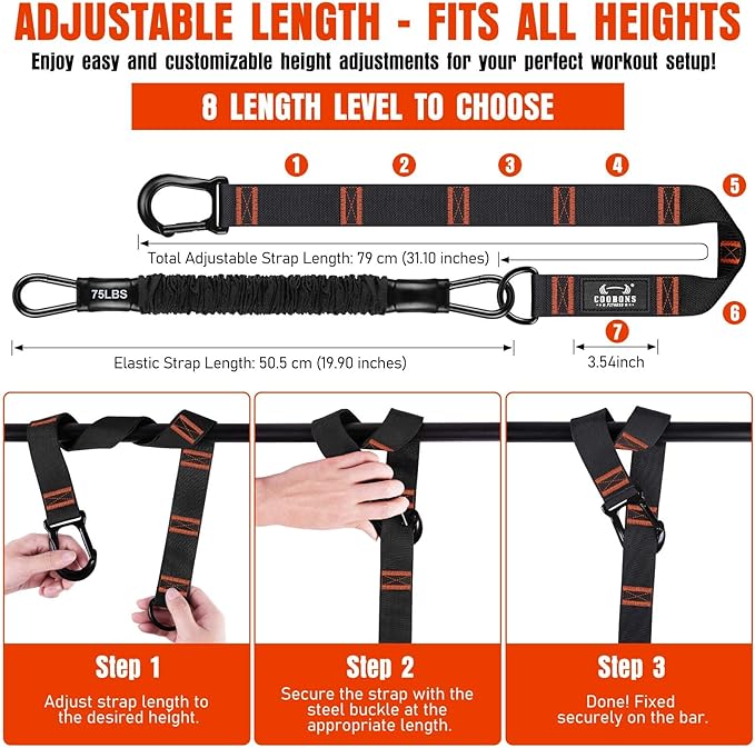 Pull Up Assistance Bands, 300lbs Heavy Duty Resistance Bands for Pull Ups with Adjustable Height, Fabric Feet Rest & Knee Support, Strength Training Pull Up Bar Assist Bands for Home Gym Workouts