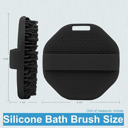 Silicone Body Scrubber, Body Wash Scrubber, Shower Scrubber for Body, Non-Slip Handle for Easy Cleaning, Travel Friendly (Black)