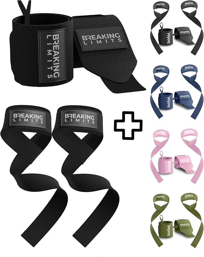Breaking Limits Gym Straps Weight Lifting Wrist Wraps Bundle – Workout Lifting Straps for Deadlift – Wrist Straps for Weightlifting Men & Women - Muñequeras Para Gym