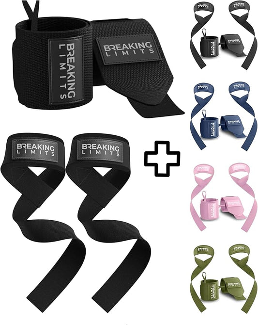 Breaking Limits Gym Straps Weight Lifting Wrist Wraps Bundle – Workout Lifting Straps for Deadlift – Wrist Straps for Weightlifting Men & Women - Muñequeras Para Gym
