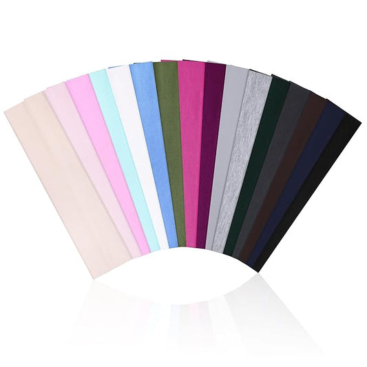 16Pcs Headbands for Women Non Slip - Stylish Sports Hair Bands for Women's Hair - Soft Cotton Cloth Stretchy Headbands for Women for Yoga, Outdoor Exercise Running