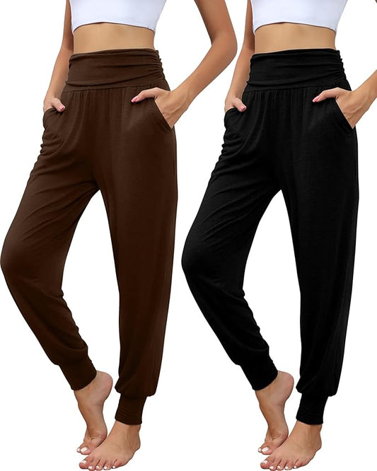 2 Pack Women's Yoga Joggers, Cozy Sweatpants with Pockets Casual Loose Comfy High Waisted Lounge Pants