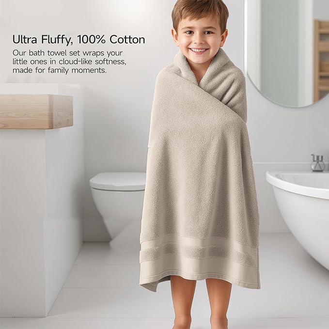 REDKISS 100% Cotton Bath Towels Set of 2, Extra Large Bath Sheets 35 X 70 Inches, 800 GSM, Quick Dry, Ultra Soft & Super Absorbent Bathroom Towel Sets for Bathroom, Gym, Spa, Pool & Hotel, Camel