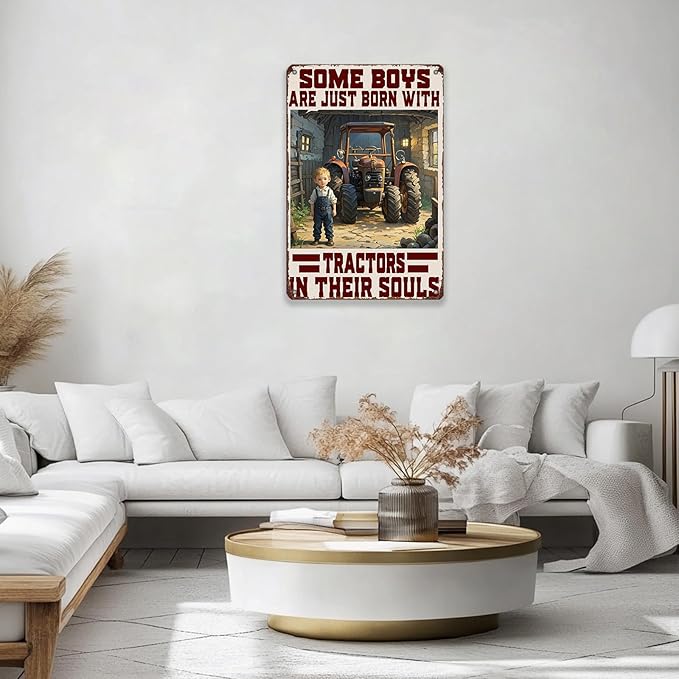Tractors Metal Tin Sign Born with Tractors Sign Home Kitchen Wall Decor 8x12 Inch Funny Plaque