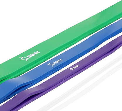 Sunny Health & Fitness Versatile Resistance Bands (Single or Combo Set) for Strength Training, Power Cage, Squat Rack, Home Gym, Body Stretching, Physical Therapy – 100, 140, 160, 180 & 10-75 LB Combo