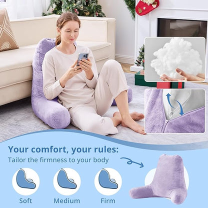 Sasttie 25-inch Reading Pillows for Sitting in Bed Adult, Jumbo Velvet Back Pillow Bed Sitting Up, XL High Back-Rest Support Cushion for Sit Up on Couch & Floor, Oeko-Tex Certified, Lavender