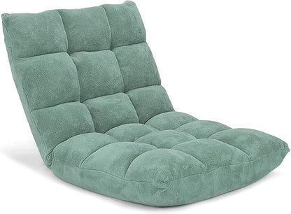 Moccha 14-Position Floor Sofa, Folding Sofa Chair with Back Support, Memory Foam Floor Gaming Chairs for Adults, Adjustable Padded Couch Recliner, Chaise Lounge for Reading, Meditating (Green)