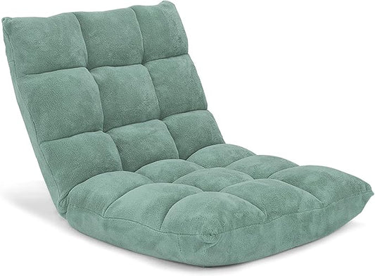 Moccha 14-Position Floor Sofa, Folding Sofa Chair with Back Support, Memory Foam Floor Gaming Chairs for Adults, Adjustable Padded Couch Recliner, Chaise Lounge for Reading, Meditating (Green)