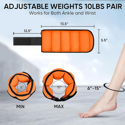 APEXUP 10lbs/Pair Adjustable Ankle Weights for Women and Men, Modularized Leg Weight Straps for Yoga, Walking, Running, Aerobics, Gym