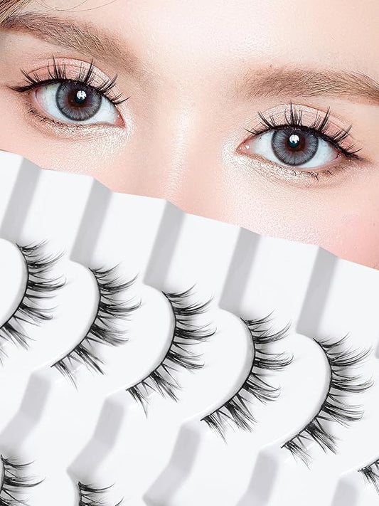 Manga Lashes Natural Look Anime Eyelashes Wispy 3D Volume 0.1MM Thin Band Manhua Lash Korean Asian Style 10mm Short Eyelash C Curl 7 Pair Siligli