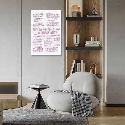 JMGHKL Girly Daily Affirmations Wall Art Pink Motivational Inspirational Posters Trendy Positive Uplifting Quotes Canvas Prints For Girls Bedroom Teen Bedroom Wall Decor 8x12in Wrapped Canvas
