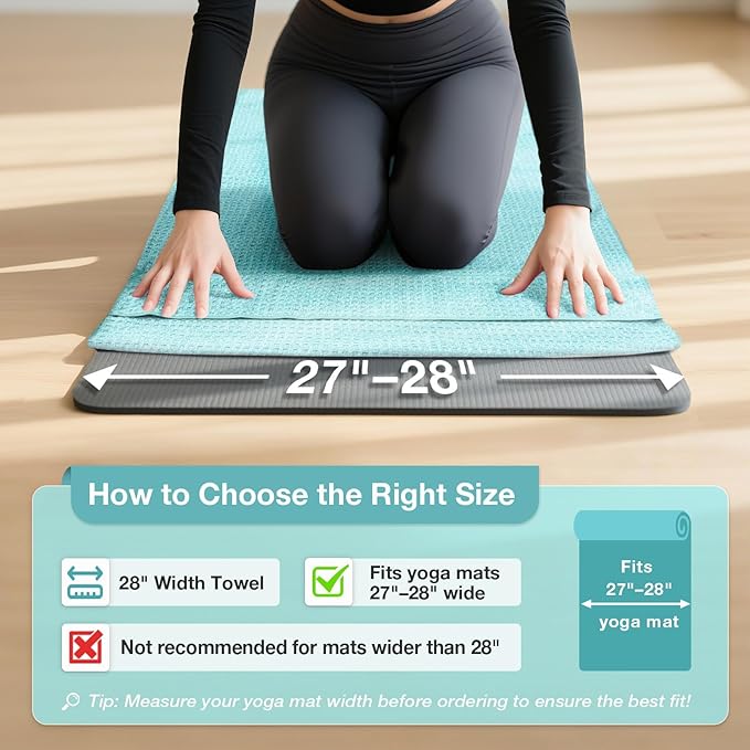2 Pack Hot Yoga Towel Yoga Mat Towels Non Slip for Hot Yoga Stickyfiber Microfiber Quick Dry Soft Absorbent with Corner Pockets Cover Bikram Pilates Exercise Fitness 28" X 72" Blue Green
