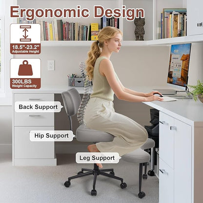 Meditation Chair, Cross Legged ADHD Office Chair for Adults with Wheels Ergonomic Back Support and Leg Rest for Multi Position Criss Cross Sitting Kneeling and Yoga Height Adjustable, Leather Style