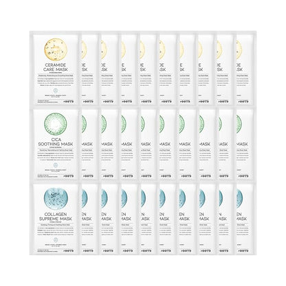 Hydrating Soothing Sheet Masks Gift Set for Skincare, Korean Vegan Sheet Mask for Dry, Sensitive Skin, Calming, Smoothing, Brightening, Collagen, Ceramide, Cica, Hyaluronic Acid 30EA