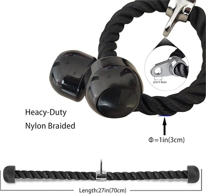 Upgrades Tricep Rope LAT Pull Down Cable Attachment, 27 inches, Exercise Machine Attachments Pulley System Gym Workout Rope.
