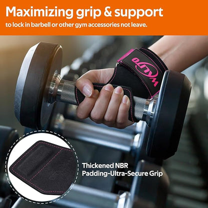 WALITO Weight Lifting Wrist Straps (Pair),Double Layer Leather Grips for Deadlift,Powerlifting and Gym Workouts, Adjustable Neoprene Padded Wrist Wraps - Men/Women, Heavy Duty Support