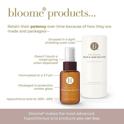 Bloome* Hypoallergenic Eyelid & Lash Cleanser Spray - Gentle Formula with .02% Hypochlorous Acid for Eye Comfort, Suitable for Eyelid Hygiene, Safe for Lash Extensions, 50 ml (1.7 fl oz)