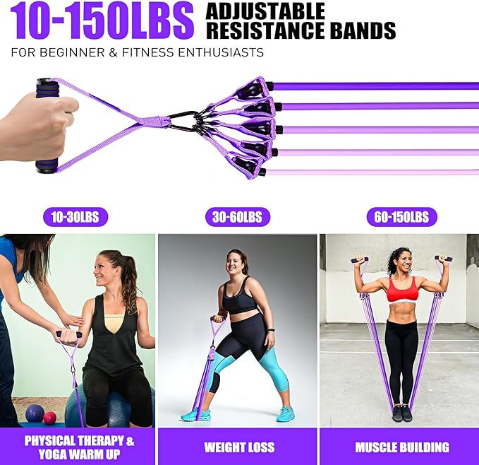Resistance Bands, Exercise Bands with Handles for Working Out, Fitness Bands for Women, Workout Equipment Home Gym, Training Bands with Door Anchor, Ankle Straps, Shape Body, Physical Therapy