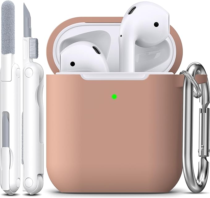 R-fun Compatible with AirPods Case Cover, Soft Silicone Protective Cover with Keychain for Women Men Compatible with Apple AirPods 2nd 1st Generation Charging Case, Front LED Visible,Milk Tea