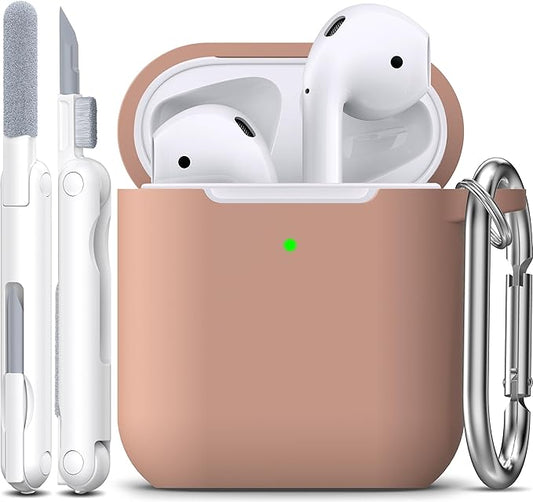 R-fun Compatible with AirPods Case Cover, Soft Silicone Protective Cover with Keychain for Women Men Compatible with Apple AirPods 2nd 1st Generation Charging Case, Front LED Visible,Milk Tea