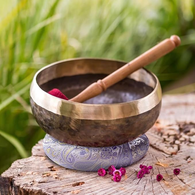 Singing Bowl Cushion for Tibetan Singing Bowls, Handmade Silk Brocade Round Cushion Pillow for Sound Healing and Crystal Sound Bowls Accessories(Violet,6.7 Inch)
