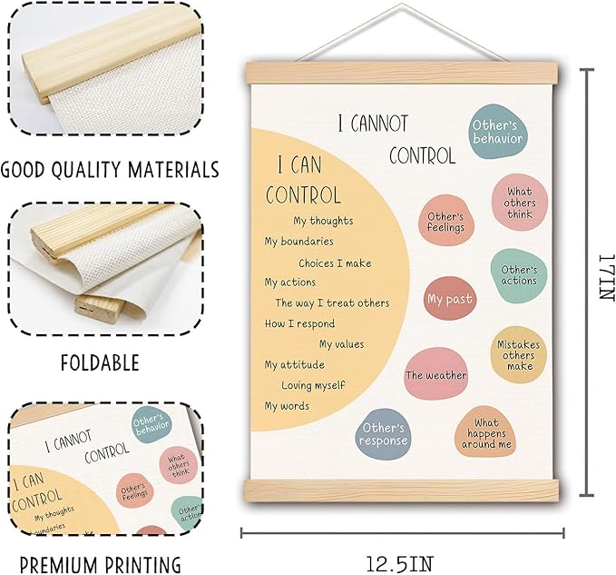 DNEULYR Things I Can Control Mental Health Poster Hanger Frame, Wall Decor Art Banner for Classroom, School Counselor Office, Therapy Office, 12.5x17 Inch