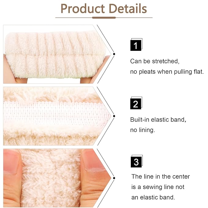 VELSCRUN Spa Headbands for Wash Face, Makeup Headband, Facial Skincare Headbands, 5 Pcs Khaki Puffy Sponge Spa Headband Bow Tie Hair Band Hair Clips Wristband Set Women Girls Accessories