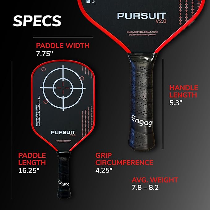 Engage Pursuit V2.0 Pickleball Paddle - Amplified Carbon Surface for Superior Control & Spin with Response+ Polymer Core, USAPA Approved - Designed for Players of Any Skill Level