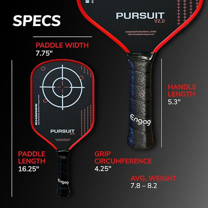 Engage Pursuit V2.0 Pickleball Paddle - Amplified Carbon Surface for Superior Control & Spin with Response+ Polymer Core, USAPA Approved - Designed for Players of Any Skill Level