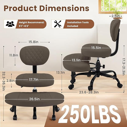 Cross Legged Office Chair with Wheels, Wide Criss Cross Kneeling Home Office Desk Chairs with Back Support, Ergonomic Adjustable Height ADHD Stool with Rotating Footrest for Yoga Meditation