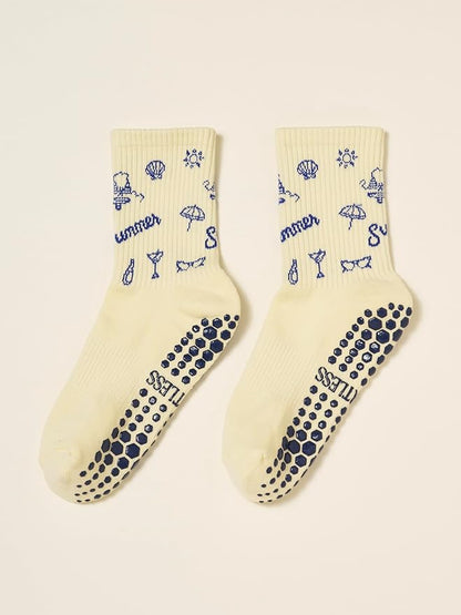 Crew Half Calf Grip Socks, Cutest Fruits Pilates Socks, Ruffle socks, Non-Slip, Barre Yoga Fitness