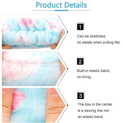 VELSCRUN Spa Headbands for Wash Face, Makeup Headband, Facial Skincare Headbands, 5 Pcs Colourful Puffy Sponge Spa Headband Bow Tie Hair Band Hair Clips Wristband Set Women Girls Accessories