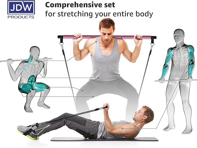 Pilates Bar Kit | 2 Standard & 2 Strong Bands for Full-Body Workout | Storage Bag Included | Fitness Equipment for Home Gym, Yoga
