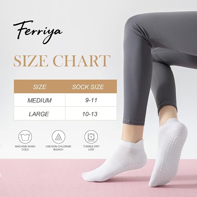 4 Pairs Grip Socks for Yoga, Non Slip Sticky Socks with Pull Tab and Mesh, For Barre and Daily Training Use