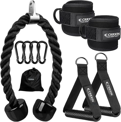 Tricep Rope Cable Machine Attachment, LAT Pulldown Attachment Tricep Pull Down Rope for Cable Machines Exercise Handles & Ankle Strap Home Gym Accessories