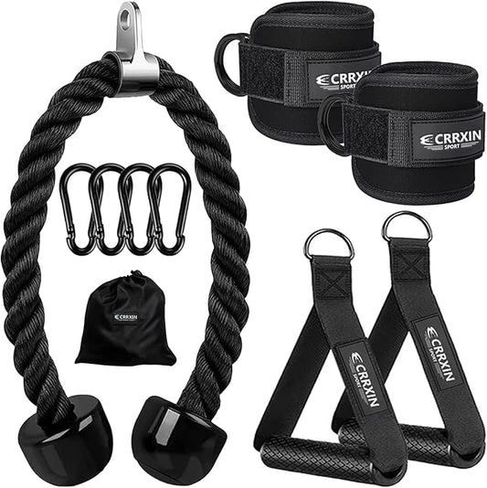 Tricep Rope Cable Machine Attachment, LAT Pulldown Attachment Tricep Pull Down Rope for Cable Machines Exercise Handles & Ankle Strap Home Gym Accessories