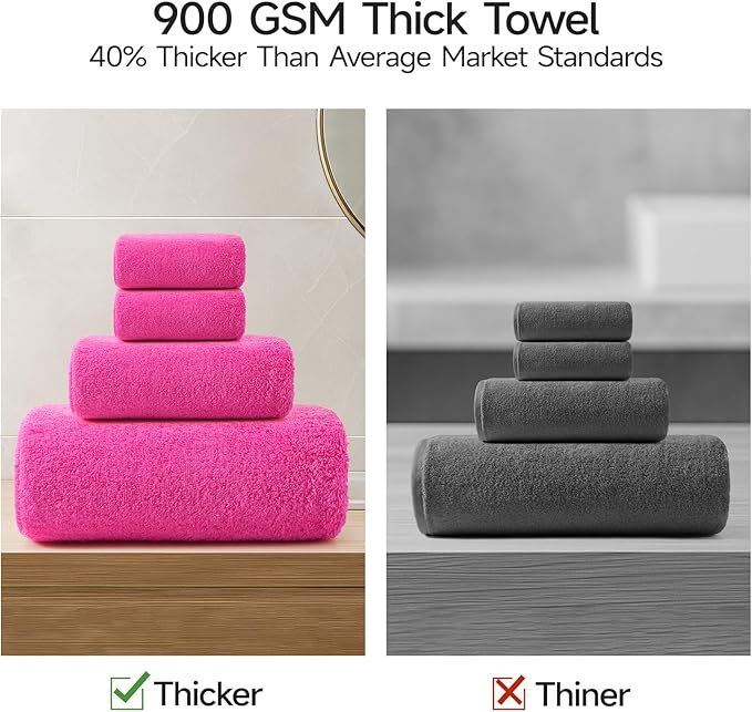 REDKISS Luxury Pink Bath Towel Set of 4, 100% Cotton 900 GSM Premium Bathroom Towels, Ultra Soft, Highly Absorbent & Quick Dry Bath Sheets, No Shedding, Hotel & Home Spa Towel Sets for Adults
