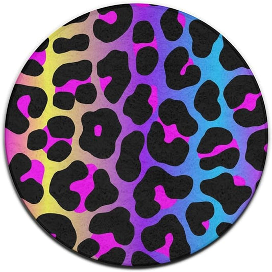 Soft Round Yoga Carpet, Large Home Decor Mat, Non-Slip Machine Washable Kitchen Office Circle Rug Compatible with Cheetah Skin Rainbow Leopard Print
