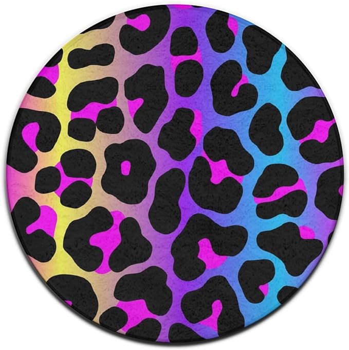 Soft Round Yoga Carpet, Large Home Decor Mat, Non-Slip Machine Washable Kitchen Office Circle Rug Compatible with Cheetah Skin Rainbow Leopard Print