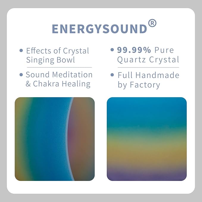 ENERGYSOUND 440Hz G Note Throat Chakra,Rainbow Color Frosted Quartz Crystal Singing Bowl,Sound Bowl 8 inch,Mallet & O-ring Included