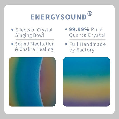 ENERGYSOUND 440Hz G Note Throat Chakra,Rainbow Color Frosted Quartz Crystal Singing Bowl,Sound Bowl 8 inch,Mallet & O-ring Included