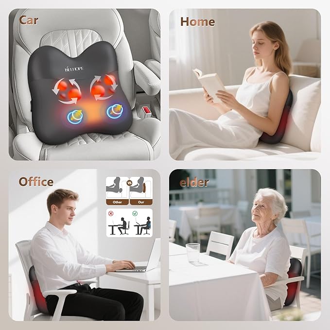 Shiatsu Back Massager with Heat,Percussion Massage Cordless Back Massage for Pain Relief Deep Tissue.4D Kneading Massage,Gift for Men Women Parents Relaxation at Christmas Office Car,Black