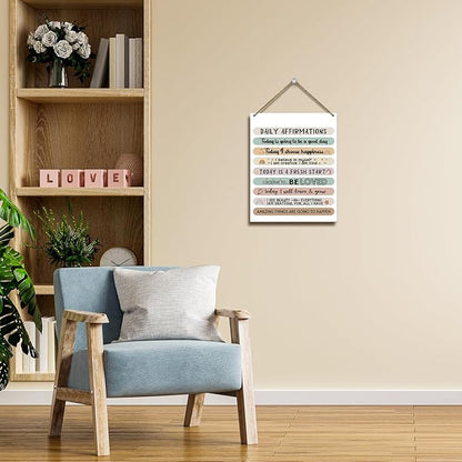 Hanging Plaque With Rope, Home Wall Decor Wood Daily Affirmations Sign, Door Decor Mental Health Wood Sign for Study Dining Room Psychological Counseling Office Bedroom, Farmhouse Art Plaque Gift -24