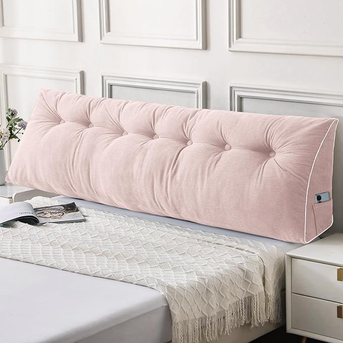 Sasttie Headboard Pillow King, Wedge Pillow Headboard for Sitting Up in Bed, Back-Rest Support Triangular Cushion for Reading - Features Removable Washable Cover, Light Pink