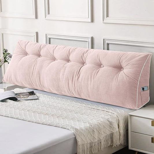 Sasttie Headboard Pillow King, Wedge Pillow Headboard for Sitting Up in Bed, Back-Rest Support Triangular Cushion for Reading - Features Removable Washable Cover, Light Pink