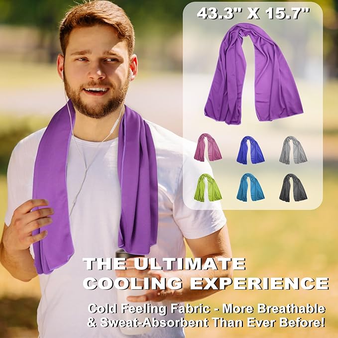 Cooling Towel for Neck and Face - 43.3" x 15.7" - Quick-Dry Microfiber - Ideal for Hot Weather, Gym, Fitness, Camping, Yoga, Run Gift - Purple