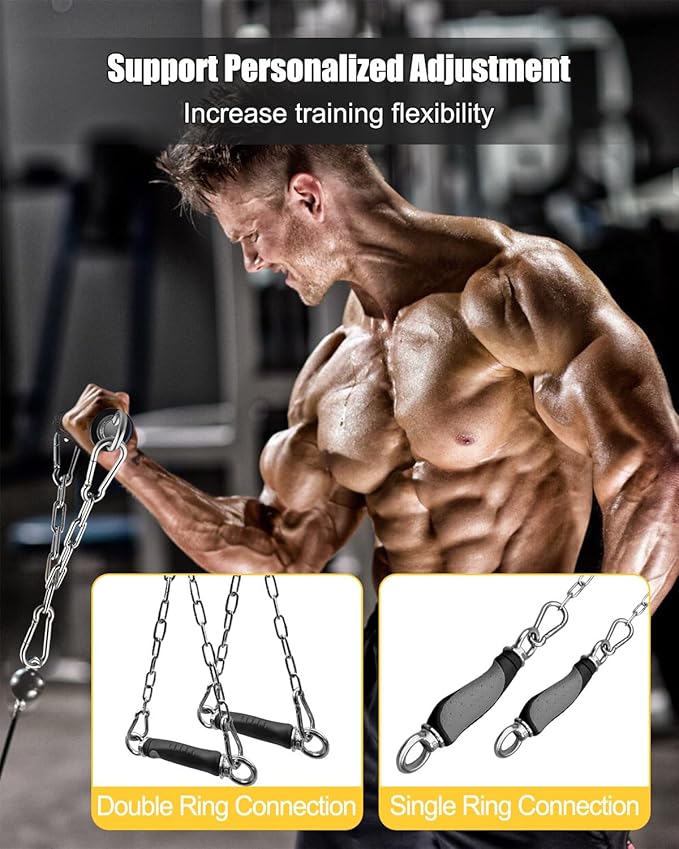 Upgrade LAT Tricep Rope Cable Attachment, Rubber Gym Exercise Handles for Cable, Ergonomic Single Handle Tricep Attachment Cable Machine, LAT Pull Down Attachments for DIY Workout Equipment