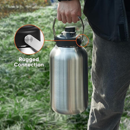 One Gallon Water Bottle, 128oz Stainless Steel Insulated Water Bottle For Hot & Cold Drinks, BPA-Free, Wide Mouth, Leak-Proof Big Water Jug With Handle For Sports, Travel, Hinking & Camping, Silver