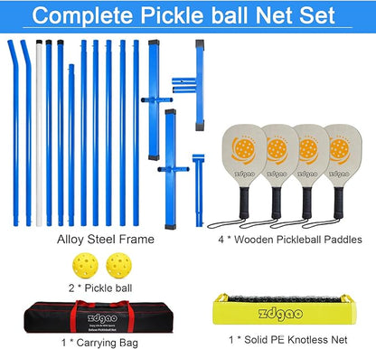 Pickleball Net Set for Driveway, 22FT Regulation Size Pickleball Net with Paddles Set of 4, Outdoor Pickleballs and Carry Bag for Driveway, Weather Resistance Strong Steel Frame