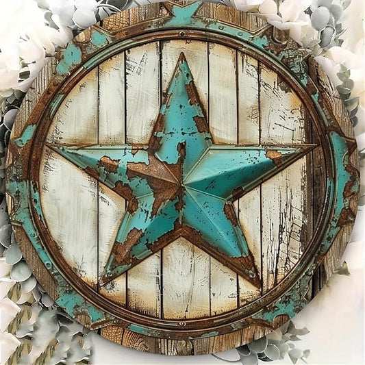 Cbngaoey 1pc Rustic Texas Star Iron Wall Art, 8" Round Metal Tin Sign, Vintage Decor, No Electricity Needed, with Ideal Gift and Scrapbooking Accessory for Home, Cafe, Apartment, Restaurant
